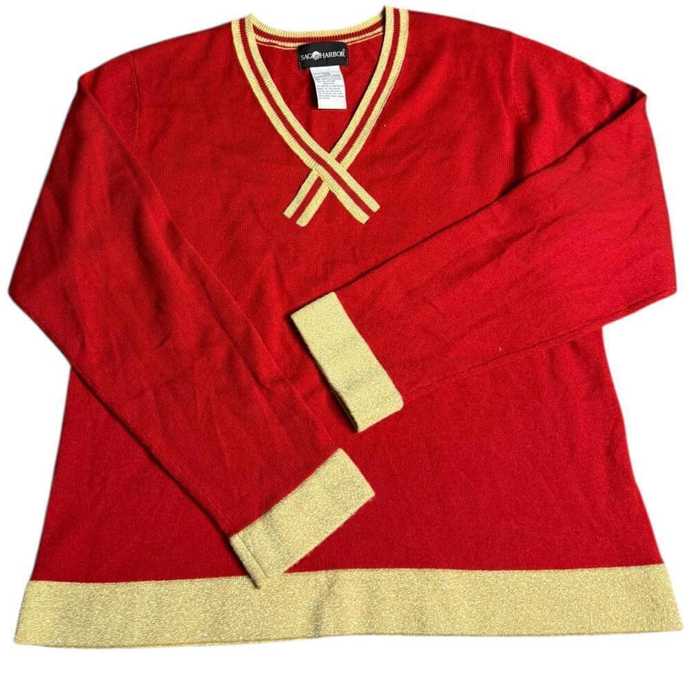 SAG HARBOR Red Metallic Trim Sweater – Size XL